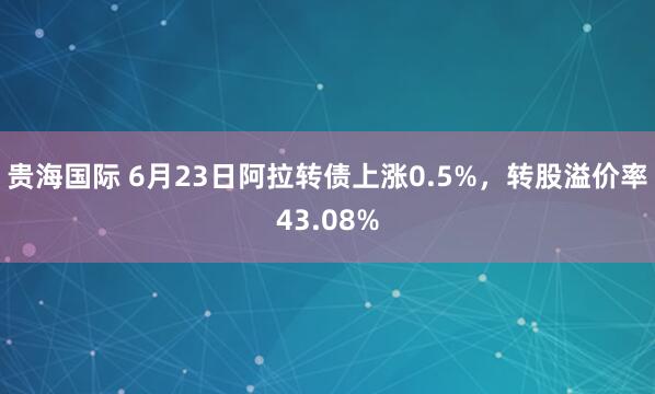 贵海国际 6月23日阿拉转债上涨0.5%，转股溢价率43.08%