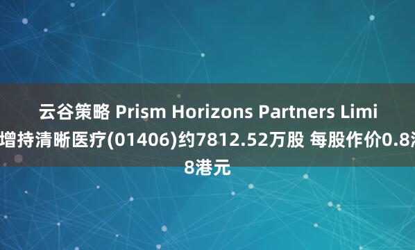 云谷策略 Prism Horizons Partners Limited增持清晰医疗(01406)约7812.52万股 每股作价0.8港元